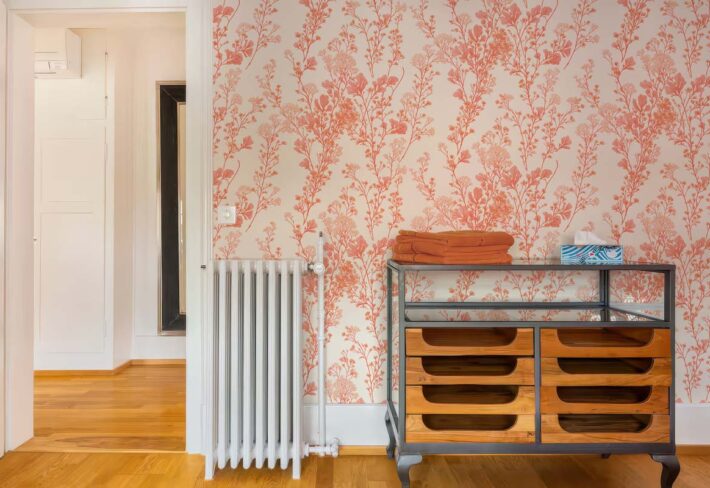 Peach Blossom, Gentle Floral Sprig Wallpaper mockup
