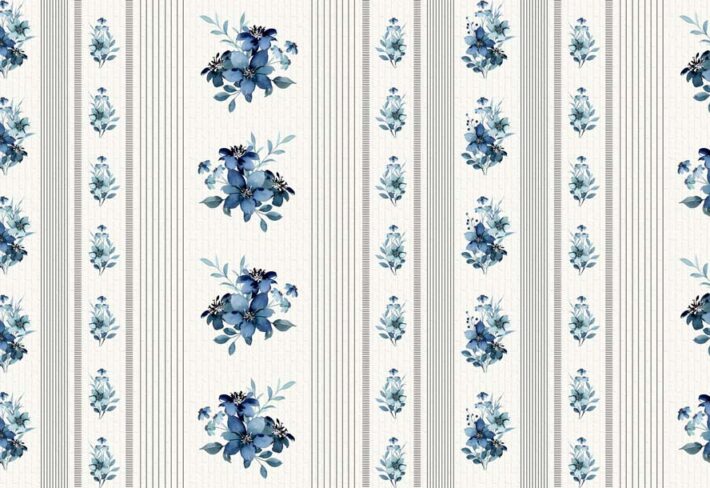 Vintage Floral Bouquet, Lined Pattern Wallpaper