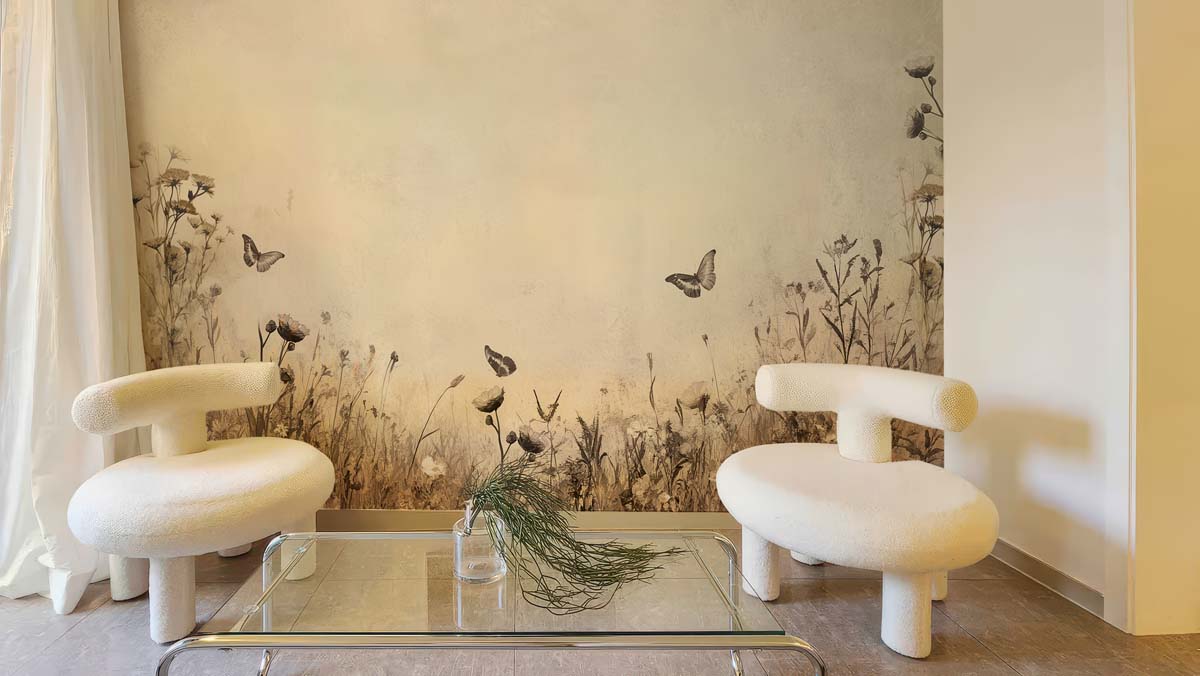 Whispering Meadow, Butterfly Field Wallpaper Mural mockup