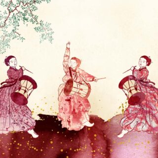 Serenity, Elegant Korean Dance Art Wallpaper Mural