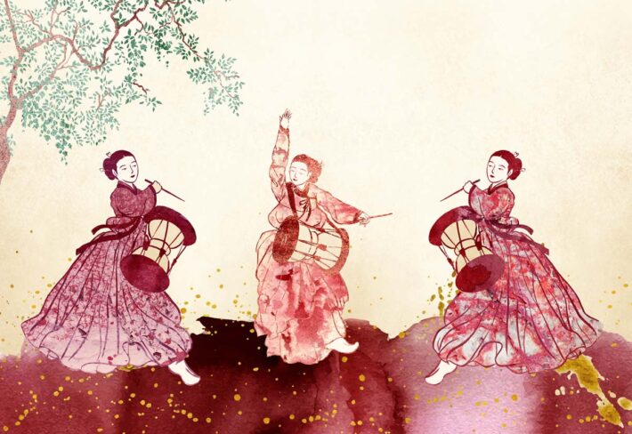 Serenity, Elegant Korean Dance Art Wallpaper Mural