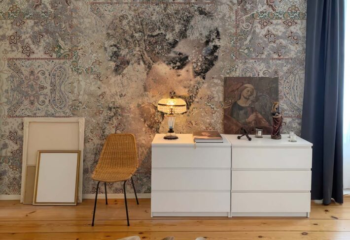 Muse, Distressed Portrait Paisley Wallpaper Mural mockup