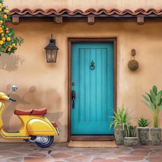 Italian Courtyard, Vespa Scene Wallpaper Mural