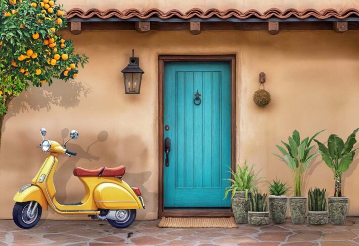 Italian Courtyard, Vespa Scene Wallpaper Mural
