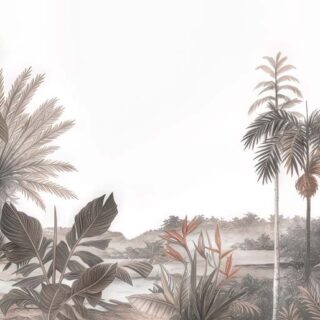 Jungle, Sepia Tropical Panorama Wallpaper Mural