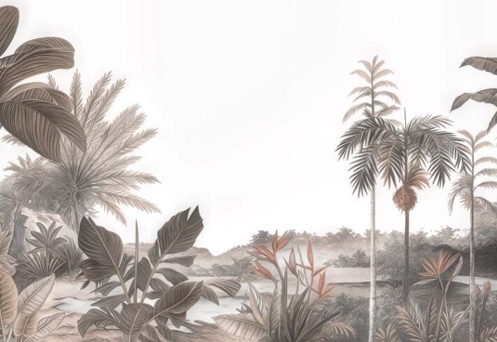 Jungle, Sepia Tropical Panorama Wallpaper Mural