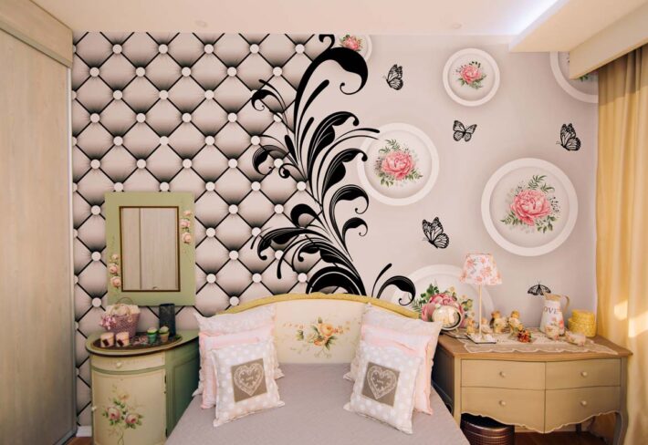 Vienna, Baroque Bloom Fusion with Monochrome Modernity Wallpaper Mural mockup