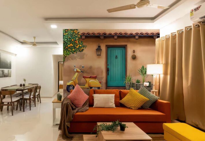 Italian Courtyard, Vespa Scene Wallpaper Mural mockup