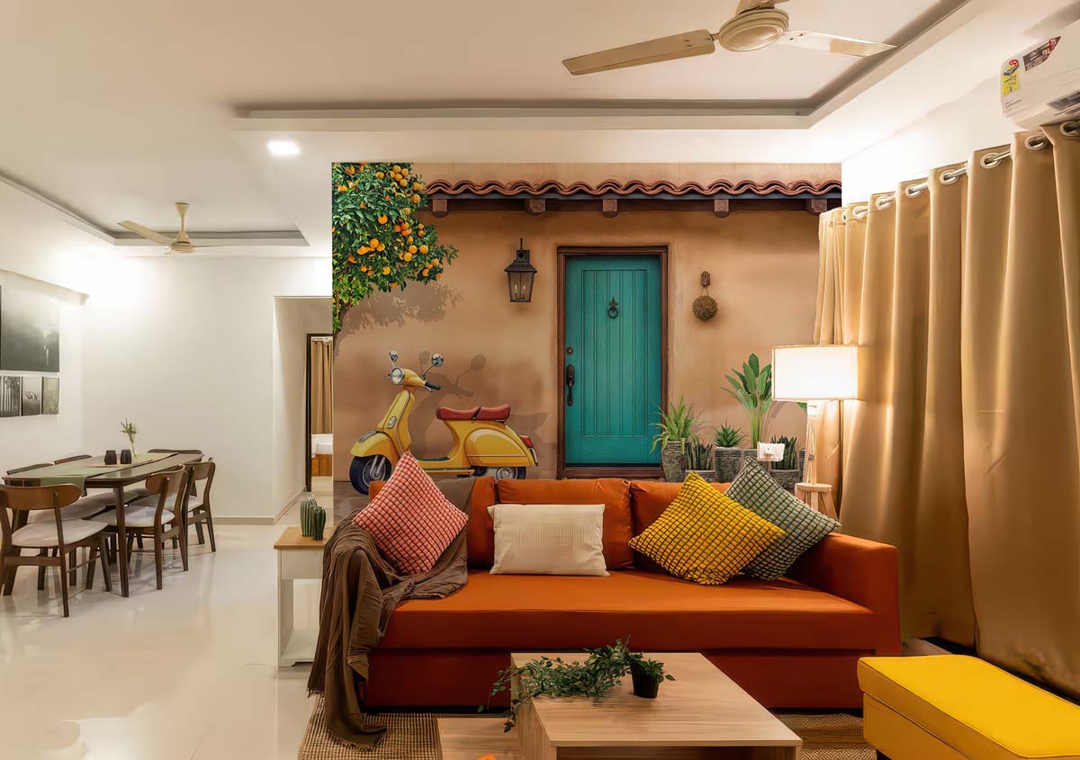 Italian Courtyard, Vespa Scene Wallpaper Mural mockup