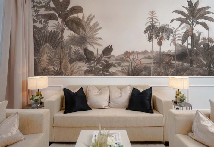 Jungle, Sepia Tropical Panorama Wallpaper Mural mockup