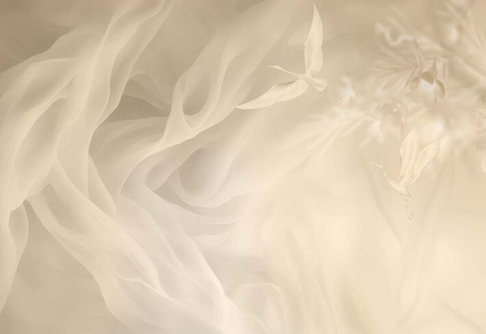 Ethereal Flight, Cream Fabric & Crane Wallpaper Mural