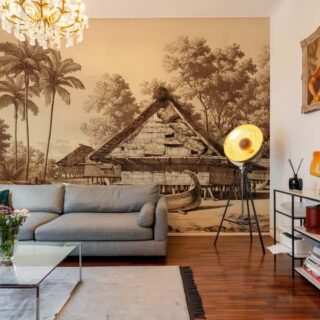Explorer, Vintage Tropical Village Wallpaper Mural mockup