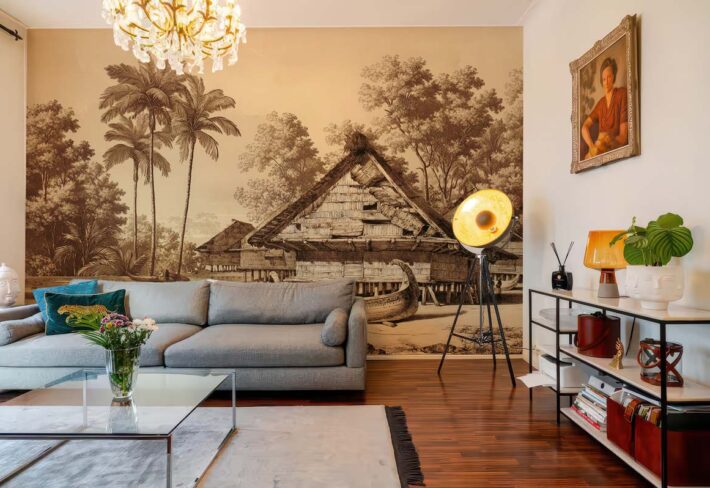 Explorer, Vintage Tropical Village Wallpaper Mural mockup