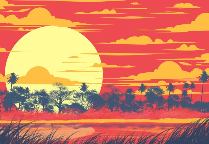 Solvanna, Crimson Dusk Mirage Wallpaper Mural
