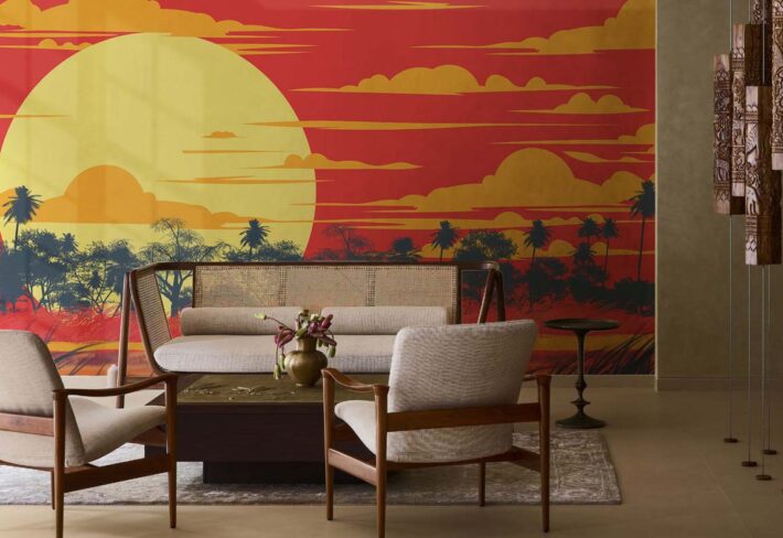 Solvanna, Crimson Dusk Mirage Wallpaper Mural mockup