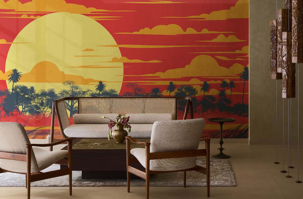 Solvanna, Crimson Dusk Mirage Wallpaper Mural mockup