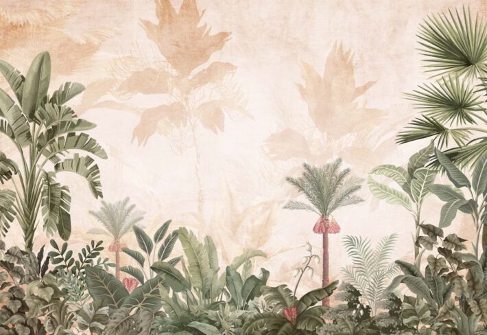 Botanical Paradise, Rustic Jungle Foliage Wall Mural