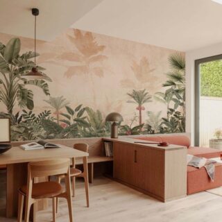 Botanical Paradise, Rustic Jungle Foliage Wall Mural mockup