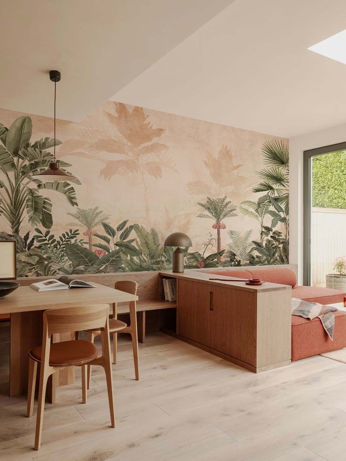 Botanical Paradise, Rustic Jungle Foliage Wall Mural mockup