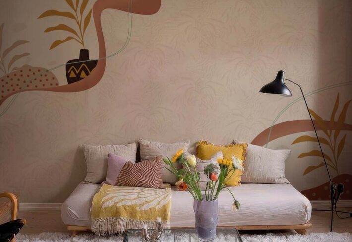 Contemporary, Warm Abstract Flora Wallpaper Mural mockup
