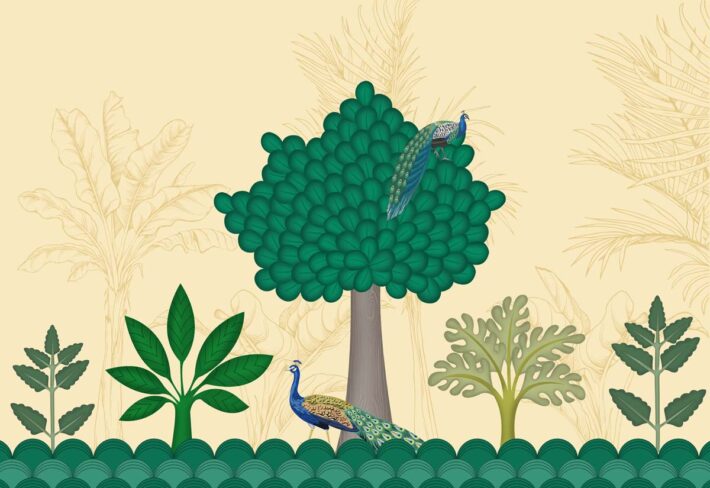 Azure, Stylized Peacock Paradise Mural