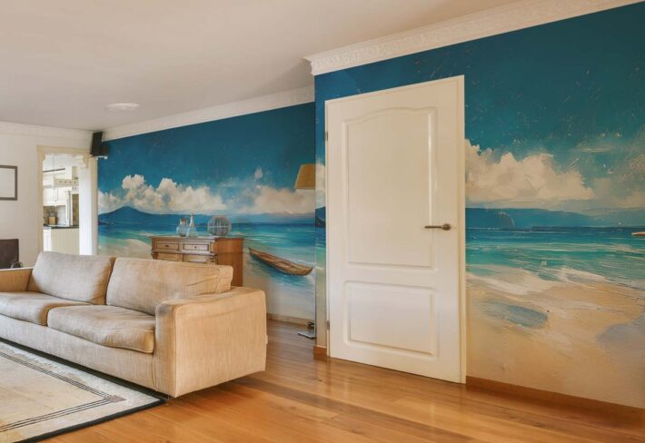 Seabrush, Painted Waves Sandy Textures Wallpaper Mural mockup
