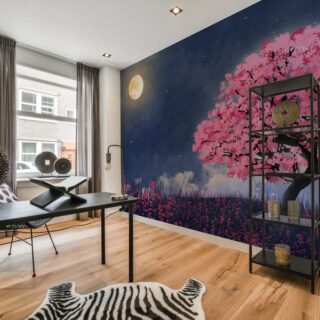 Sakurae, Twilight Cherry Blossom Whisper Wallpaper Mural mockup
