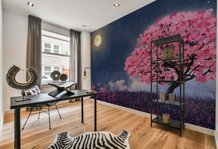 Sakurae, Twilight Cherry Blossom Whisper Wallpaper Mural mockup