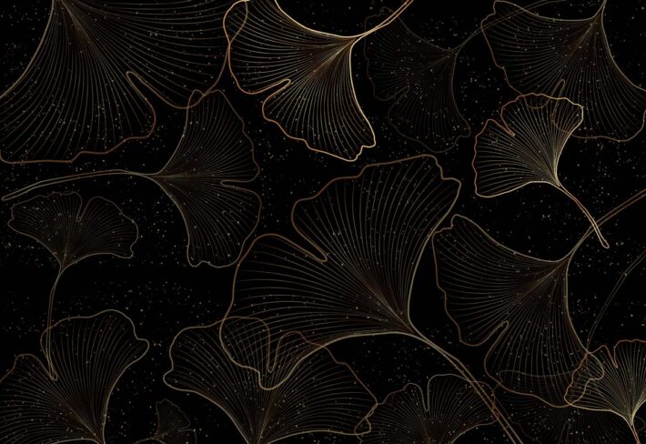 Nyra, Gold-lined Ginkgo Leaves Shimmer Wallpaper Mural