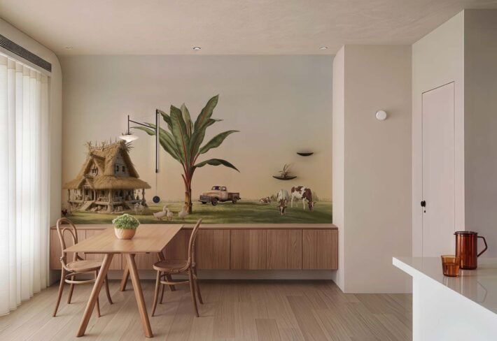 Arcadia, Rural Farm Life Scenic Wallpaper Mural mockup