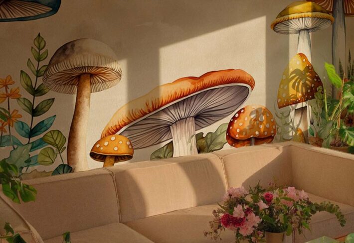 Mykora, Enchanted Mushrooms Wallpaper Mural mockup