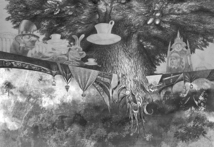 Alice's Enchanted Forest Tea Party Wallpaper Mural