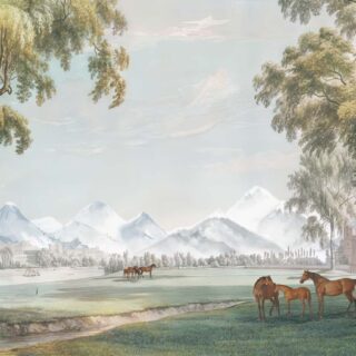 Alpine Pasture, Vintage Horse & Castle Wallpaper Mural