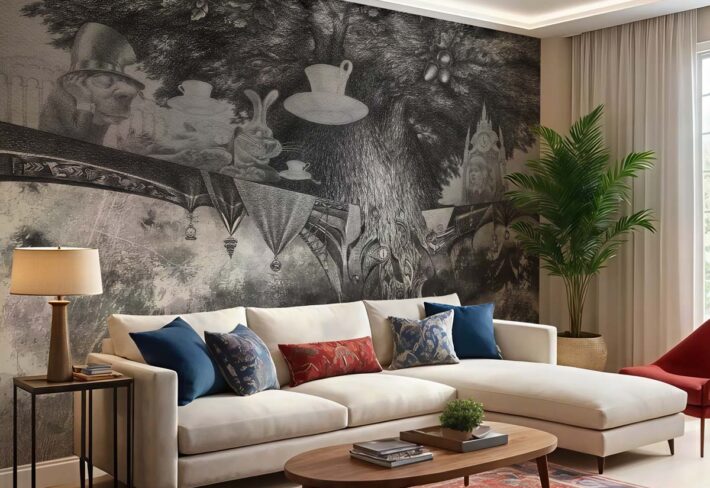 Alice's Enchanted Forest Tea Party Wallpaper Mural mockup