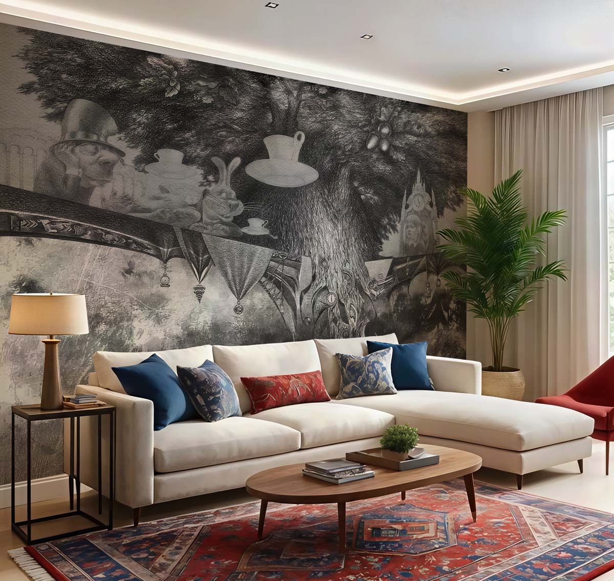 Alice's Enchanted Forest Tea Party Wallpaper Mural mockup