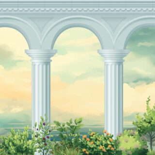 Lunaria Court, Classical Architectural Colonnade Wallpaper Mural