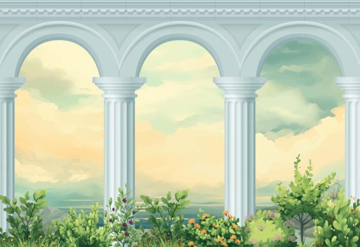 Lunaria Court, Classical Architectural Colonnade Wallpaper Mural