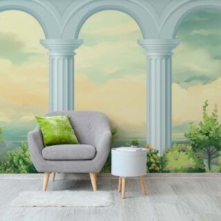 Lunaria Court, Classical Architectural Colonnade Wallpaper Mural mockup