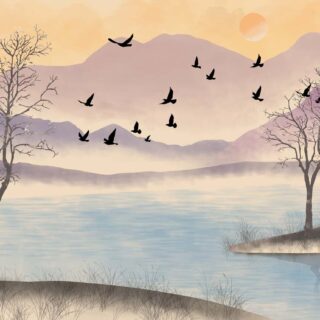 Lakesong, Watercolor Warm Pastel Sky Wallpaper Mural