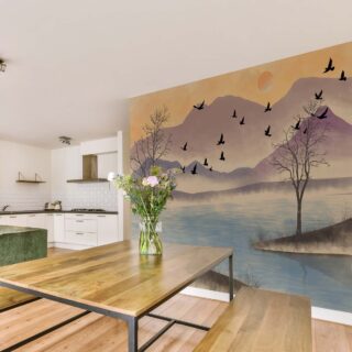 Lakesong, Watercolor Warm Pastel Sky Wallpaper Mural mockup