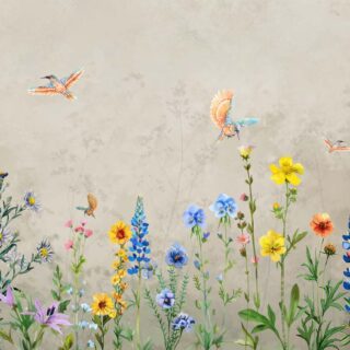 Elora, Delicate Wildflowers and Birds Bloom Wallpaper Mural