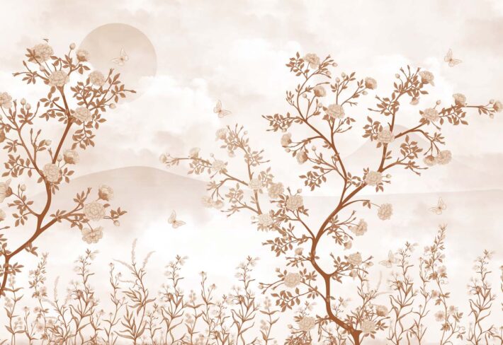 Dawnlure, Chinoiserie Sepia Bloom Wallpaper Mural
