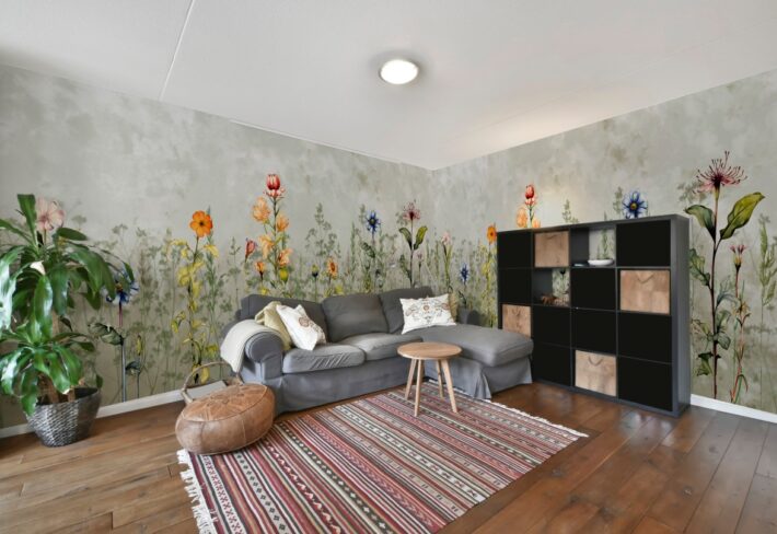 Fleuris, Delicate Meadow Botanicals Wallpaper Mural mockup