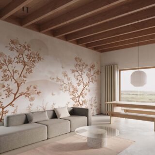 Dawnlure, Chinoiserie Sepia Bloom Wallpaper Mural mockup