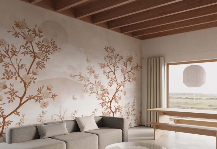 Dawnlure, Chinoiserie Sepia Bloom Wallpaper Mural mockup