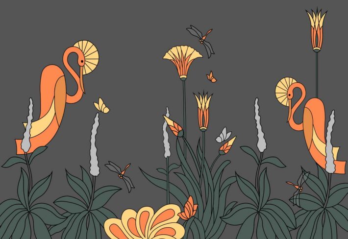 Ardea, Golden Hues and Flowing Flora Wallpaper Mural