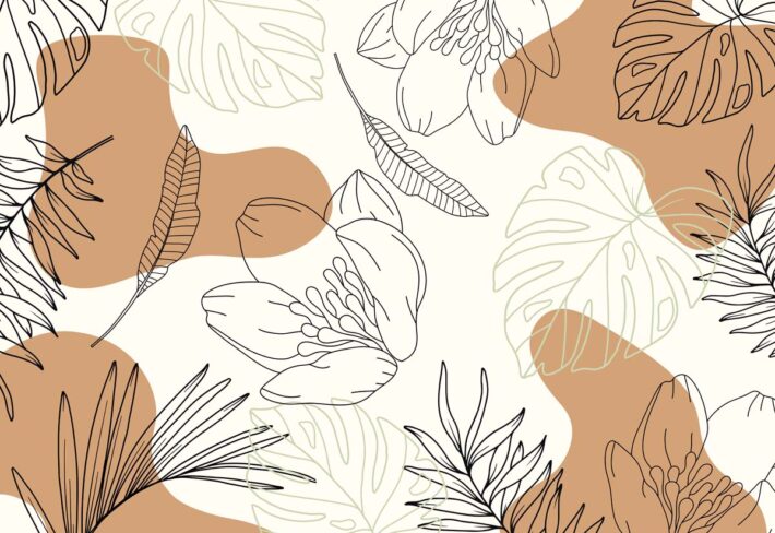 Calmora, Contemporary Style Line Art Leaves Wallpaper Mural