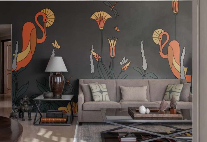 Ardea, Golden Hues and Flowing Flora Wallpaper Mural mockup