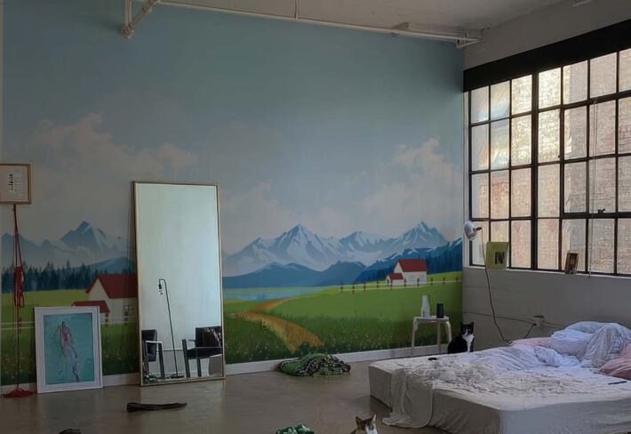 Alpinea, Pastel Highland Serenity Landscape Mural mockup