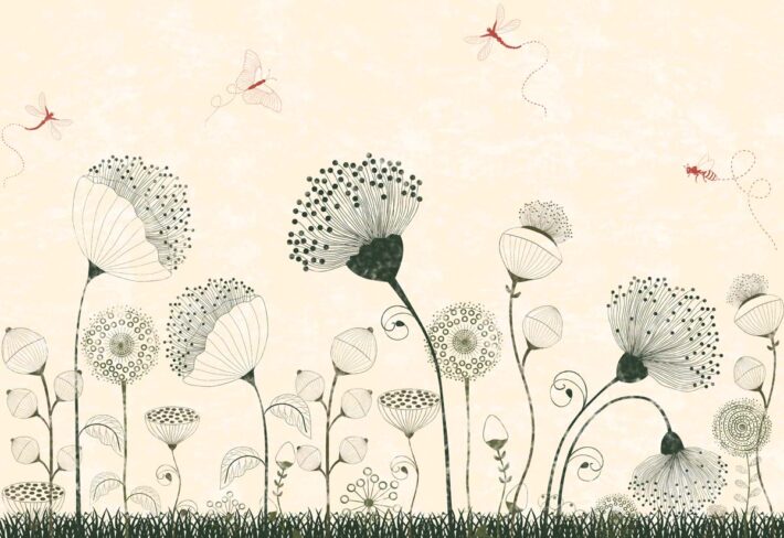 Lila, Cream Meadow Dragonfly Dance Mural